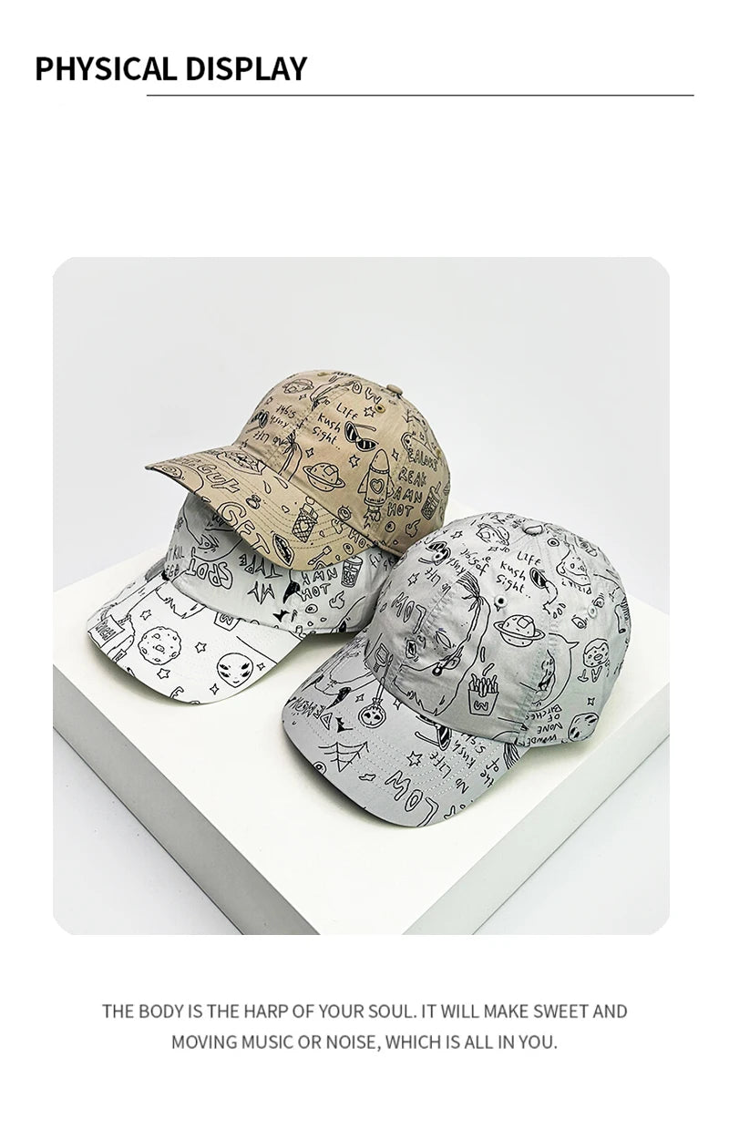 New Unisex Graffiti Comics Quick Drying Baseball Hats Personal Breathable Outdoor Sunshade Hip Hop Peaked Caps Versatile Fashion