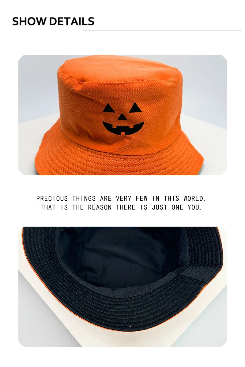 New Unisex Halloween Elements Graffiti Pumpkin Bucket Hats Sunshade Double Sided Wearable Versatile Fisherman Caps Fashion Funny