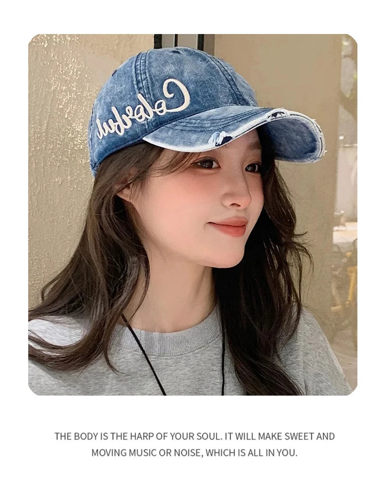 New Unisex Retro Letter embroidery Baseball Hats Personal Breathable Broken Style Sunshade Peaked Caps Versatile Fashion Korean