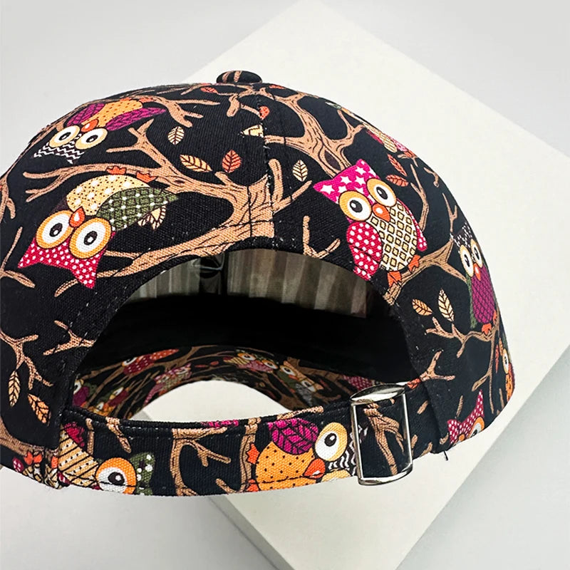 New Unisex British Style Printed Owl Baseball Hats Breathable Sunshade Personal Versatile Street Snapback Caps Casual Fashion