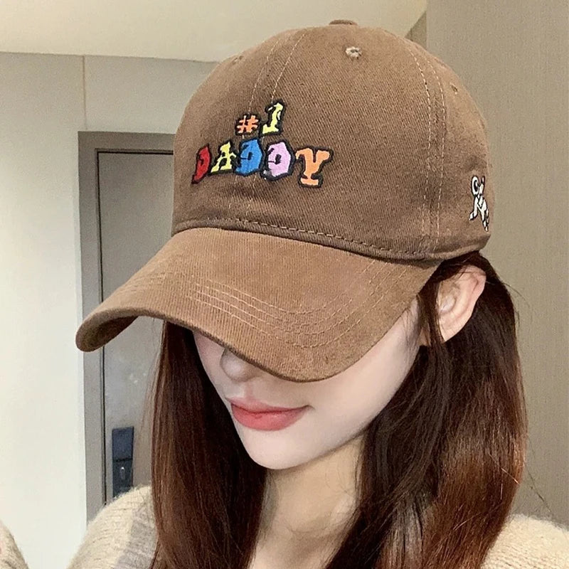 New Unisex Sanding Embroidered Colored Letters Baseball Hats Breathable Casual Sunshade Peaked Caps Versatile Fashion Outdoor