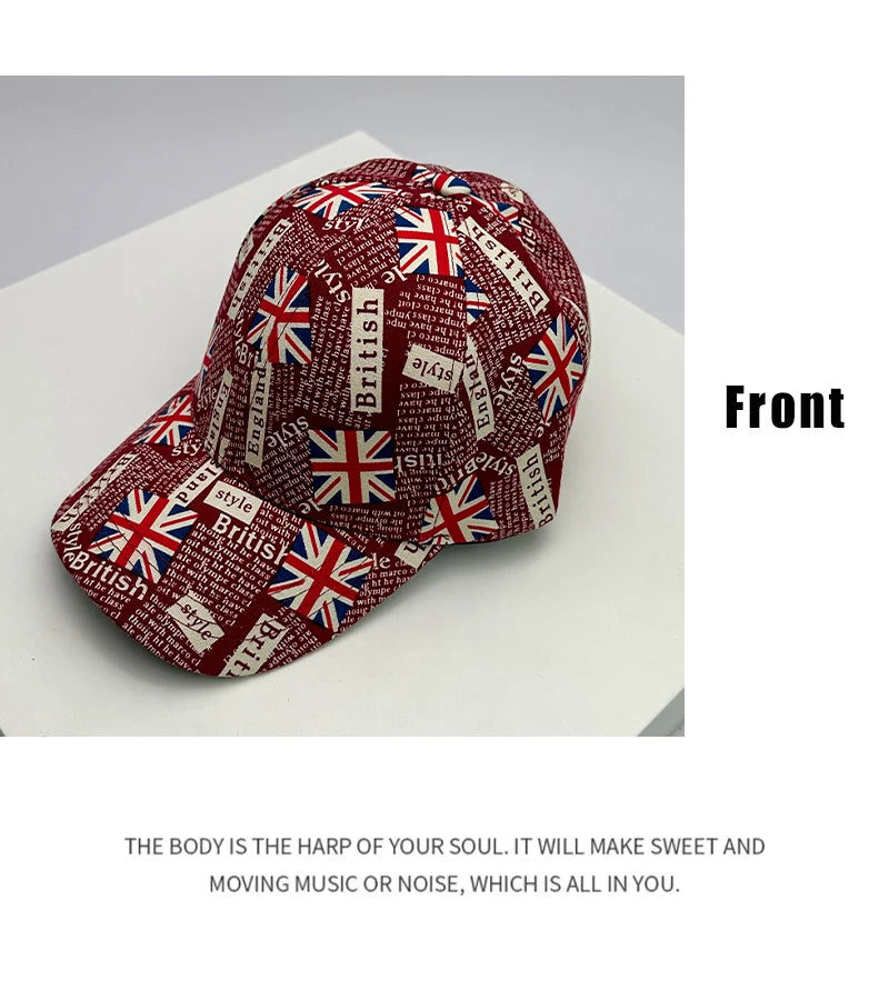 New Classic UK Flag Versatile Men Women Baseball Hats Cotton Graffiti Letter Breathable Colored Pattern Fashion Sport Casual