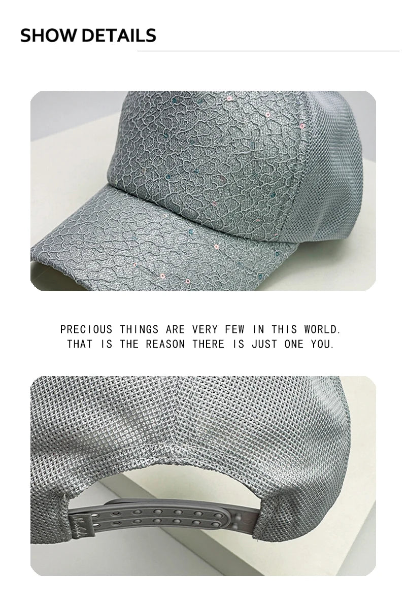 New Women Sequin Solid Baseball Hats Personal Breathable Outdoor Sunshade Casual Mesh Caps Versatile Fashion Korean Comfortable