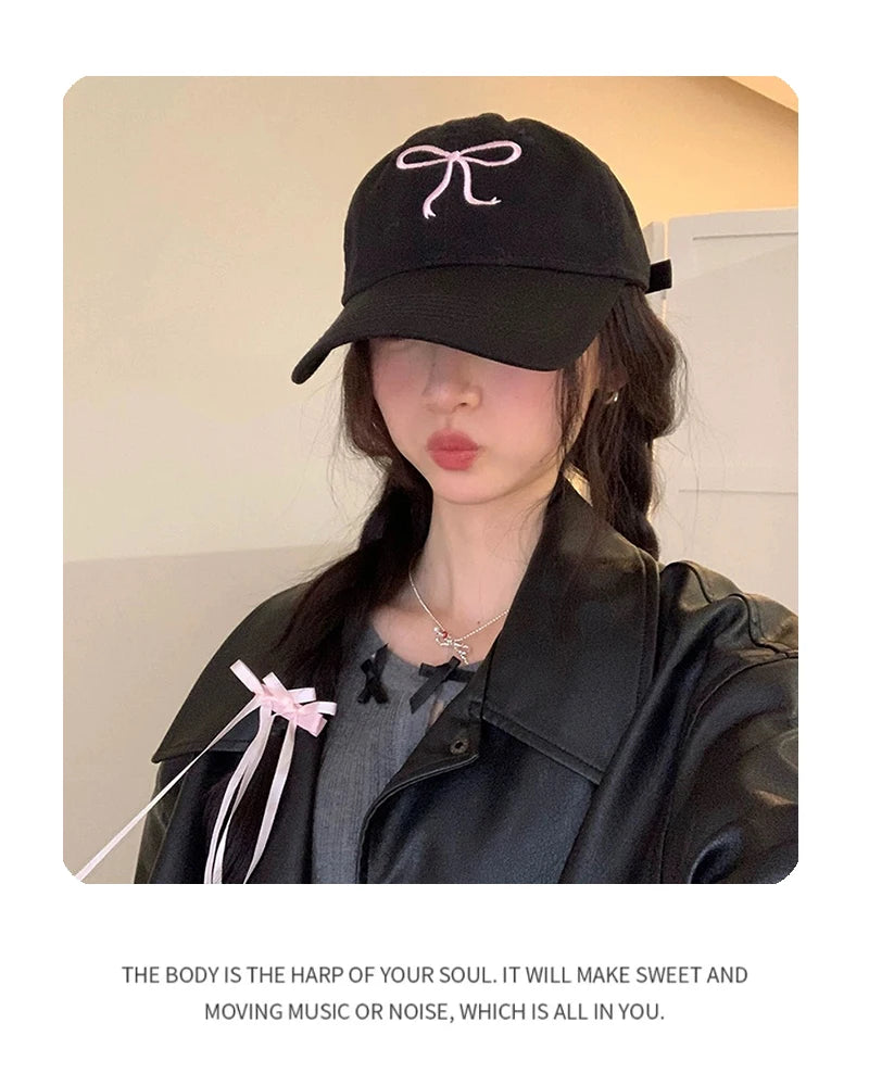 New Men Women Niche Korean Bow Embroidery Baseball Hats Sunshade ins Breathable Sweet Snapback Caps Versatile Fashion Retro