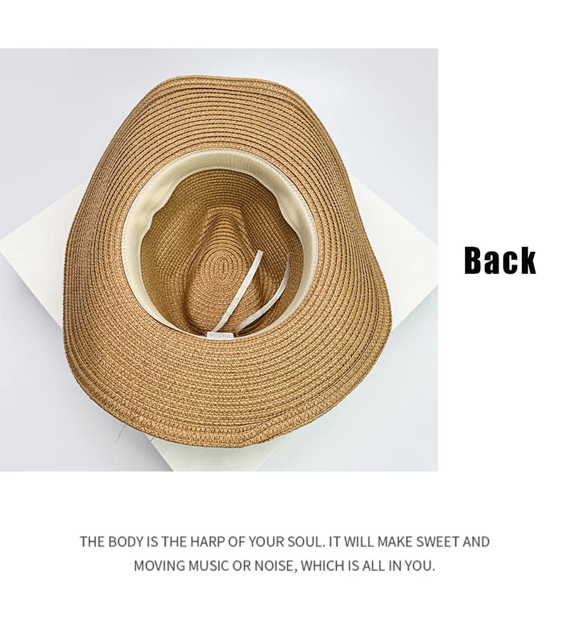 New Unisex Wide Eave Jazz Cowboy Hats Travel Sunshade British Style Versatile Casual Outdoor Straw Wove Cap Climb Foldable Beach