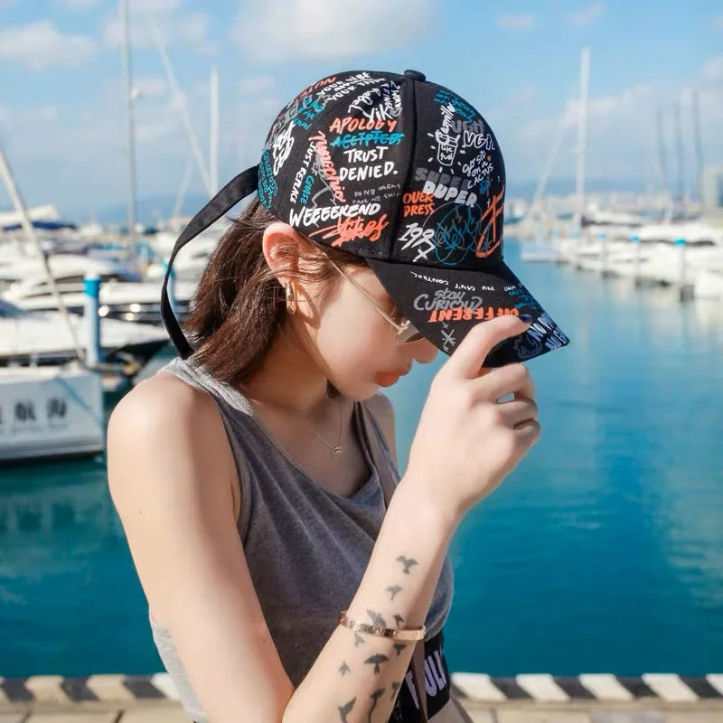 New Men Women Streetwear Kpop Baseball Hats Cotton Breathable Sport Hip Hop Caps Unisex Graffiti Fashion Sunshade Four Seasons