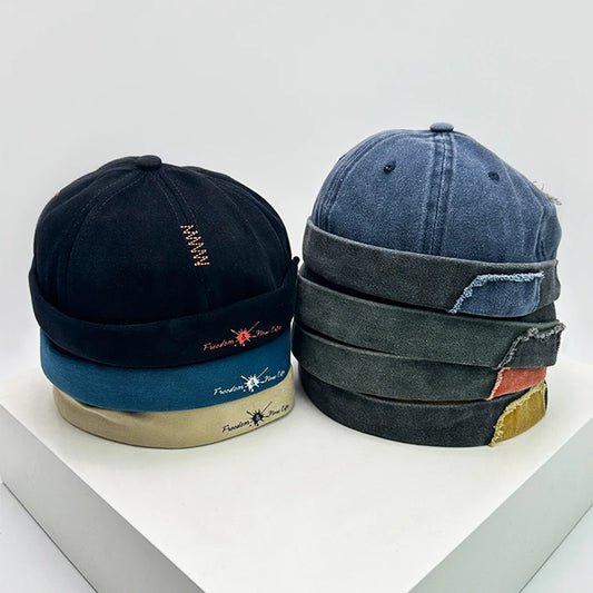 New Unisex Retro Japanese Color Block Landlord Hats Personal Breathable Sunshade Hip Hop Skullies Caps Versatile Fashion Street