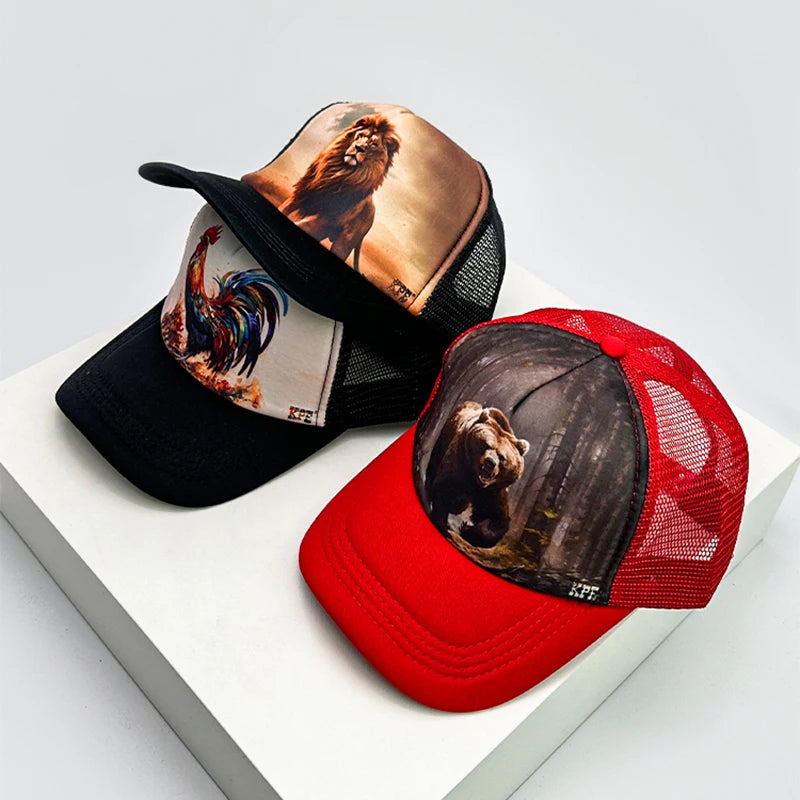 New Unisex Printed Animals Baseball Hats Breathable Mesh Sunshade Hip Hop Trucker Caps Versatile Personal Fashion Casual Sports