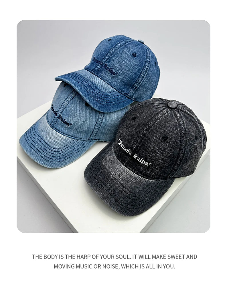 Retro Men Women Baseball Hats Cotton Embroidery Washing Versatile Snapback Caps Fashion Denim Letter Outdoor Leisure Sports