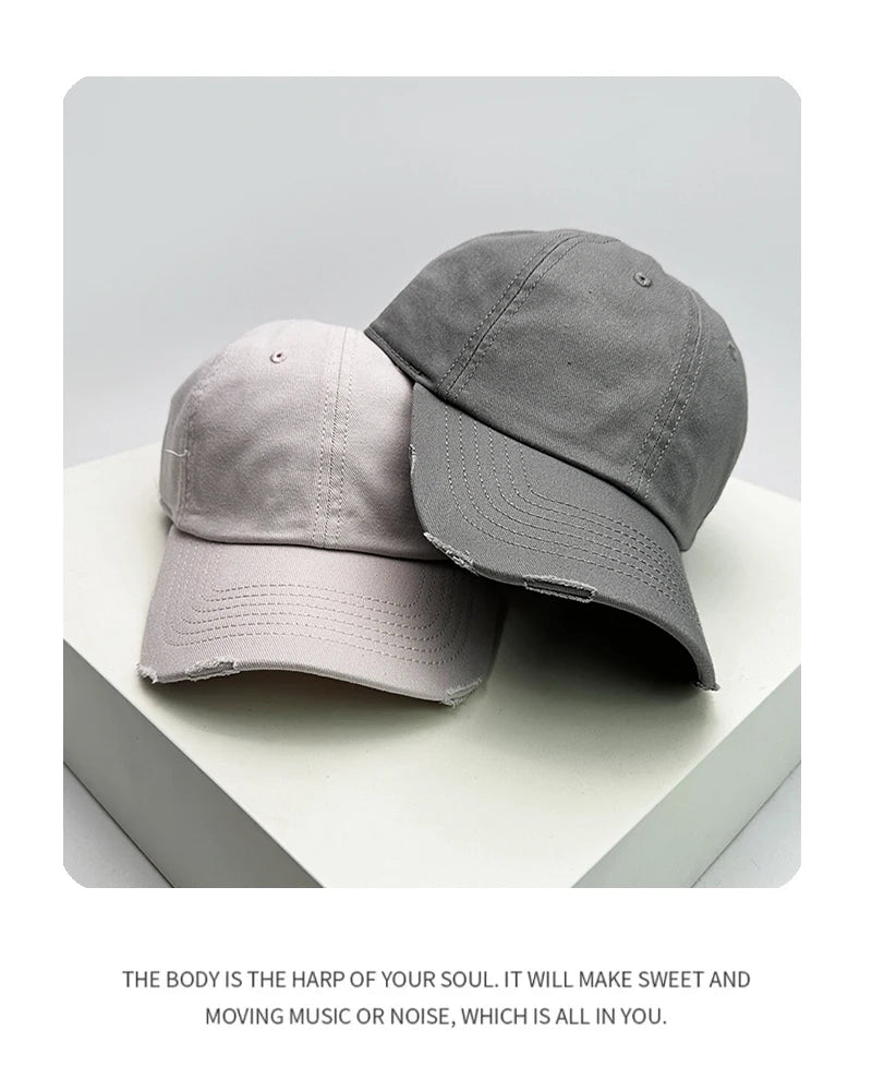 New Men Women Broken Hole Style Solid Snapback Caps Versatile Korean Sunshade Fashion Distress Baseball Hats Retro High-quality