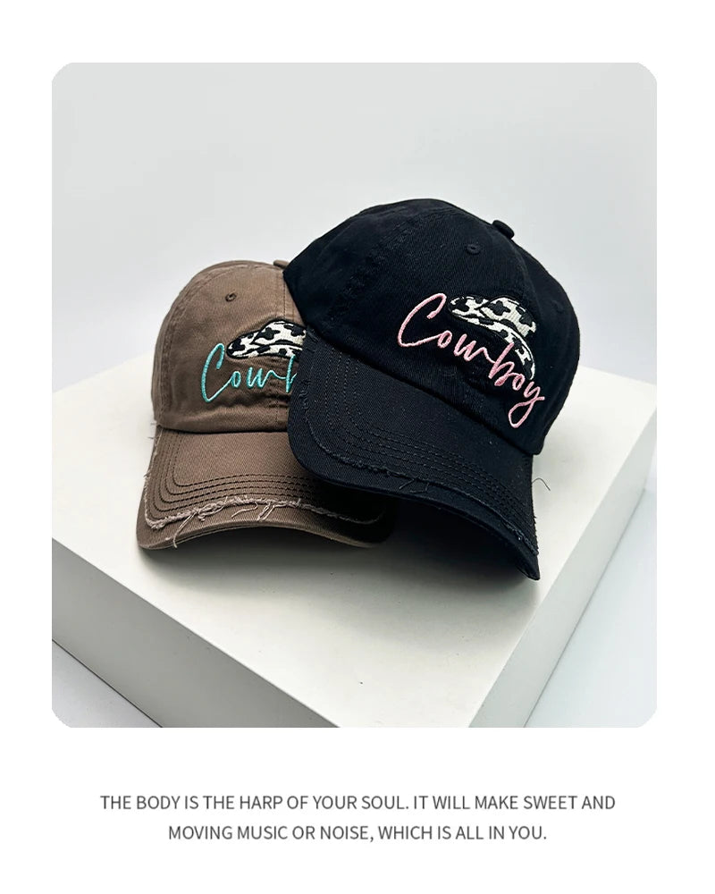 New Unisex American Cowboy Letter Embroidery Baseball Hats Breathable Casual Sunshade Peaked Caps Retro Versatile Fashion Niche