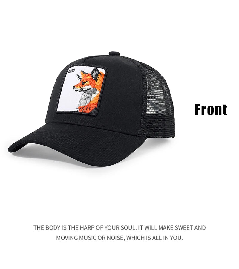 New Men Women Cartoon Animal Embroidery Color Block Baseball Hats Sunshade Casual Breathable Truck Caps Mesh Fashion Versatile