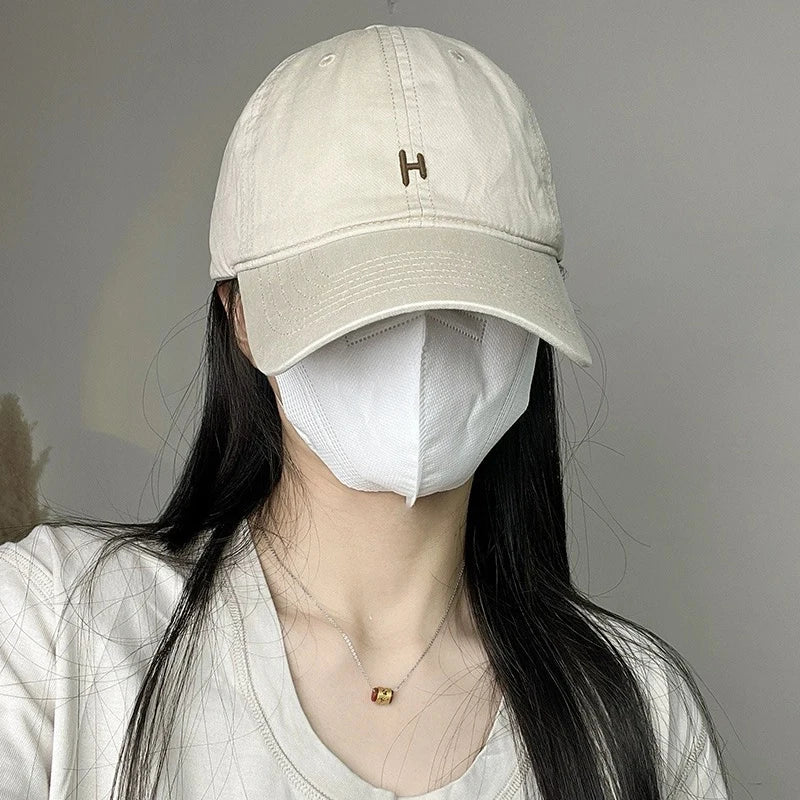 New Unisex Simple Embroidered H Letter Baseball Hats Casual Breathable Korean Sunshade Couple Peaked Caps Versatile Fashion ins