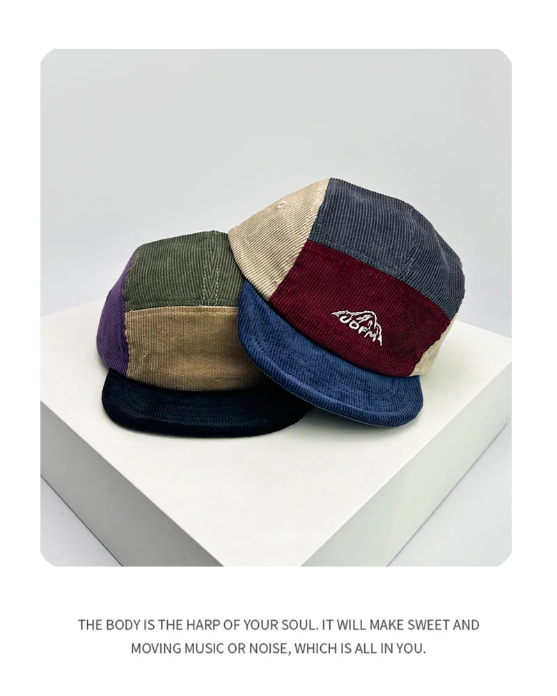 New Unisex Retro Embroidery Color Block Baseball Hats Corduroy Breathable Simple Sunshade Peaked Caps Versatile Fashion Street