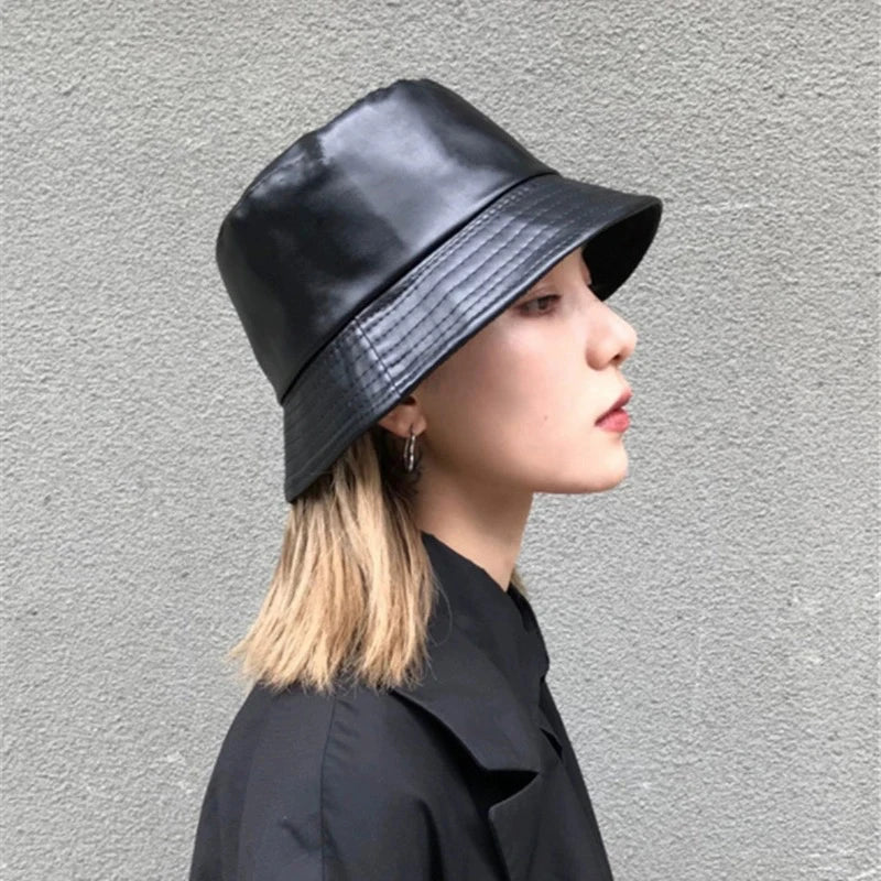 New Unisex Patent Leather Simple Bucket Hats Sunshade Outdoor Breathable Double Sided Fisherman Caps Personal Versatile Fashion