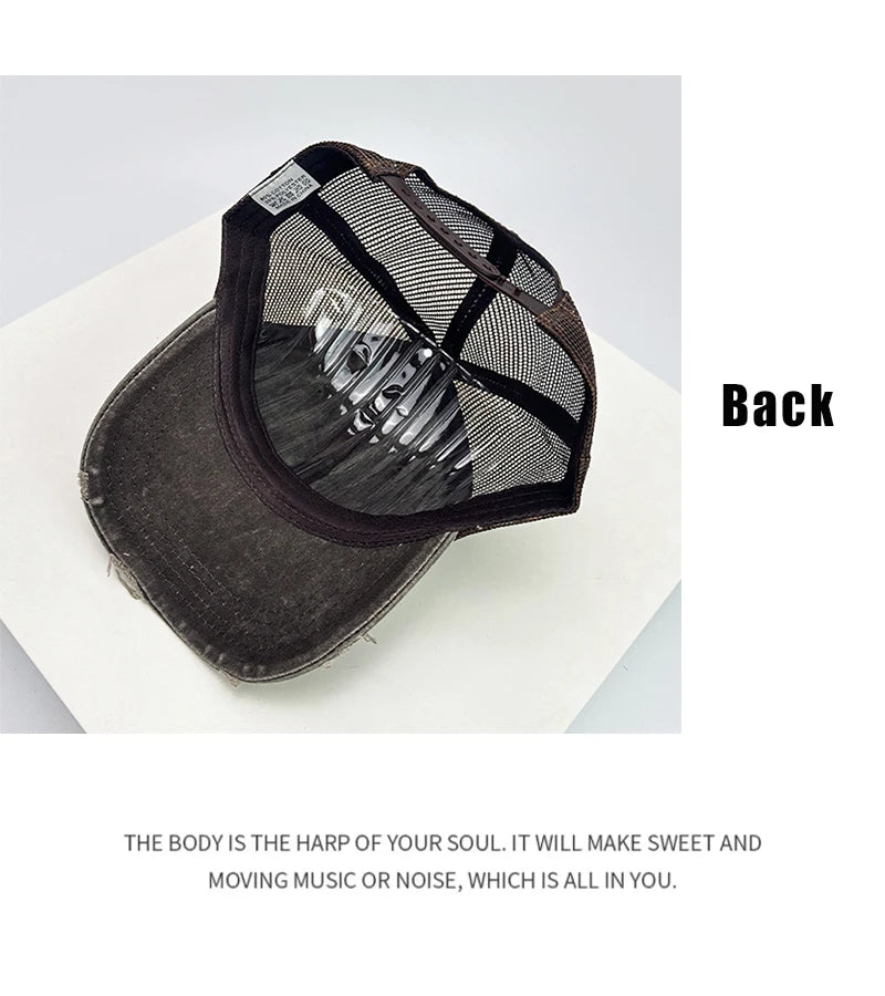 New Unisex Retro Solid Baseball Hats Broken Style Breathable Distress Sunshade Casual Trucker Caps Versatile Simple Fashion Mesh