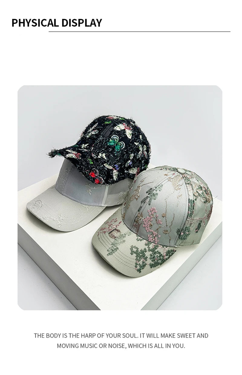 New Women China Chic Butterfly Elegant Baseball Hats Casual Sunshade Breathable Outdoor Peaked Caps Versatile Fashion Retro ins