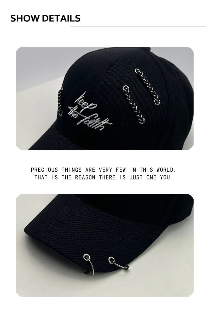 Men Women Iron Rings and Chains Embroidered letters Baseball Hats Breathable Fashion Sunshade Snapback Caps Versatile Hip Hop