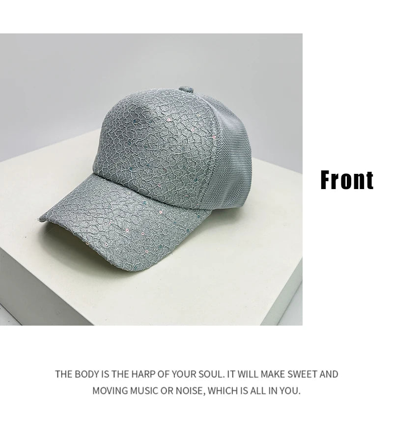 New Women Sequin Solid Baseball Hats Personal Breathable Outdoor Sunshade Casual Mesh Caps Versatile Fashion Korean Comfortable