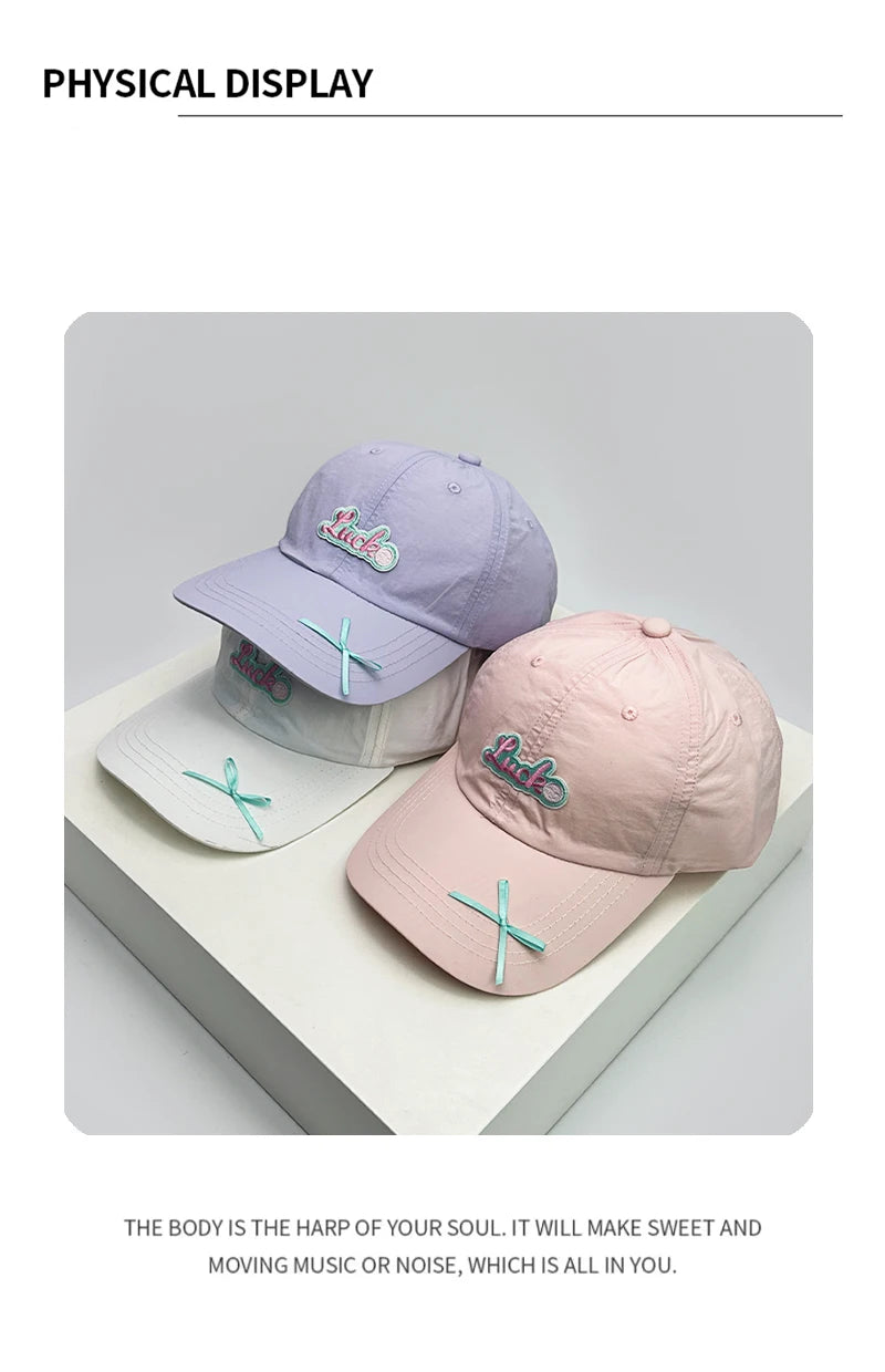 New Women Dopamine Color Bow Quick Drying Baseball Hats Sweet Breathable Casual Sunshade Outdoor Peaked Caps Versatile Fashion