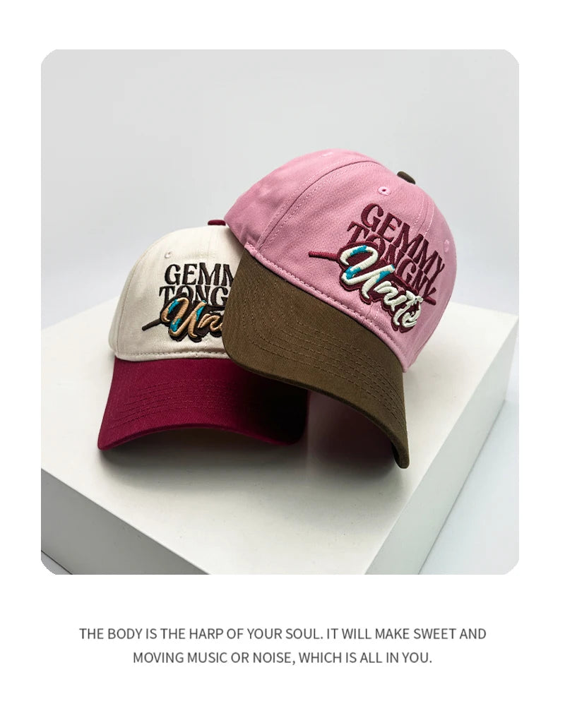 New Unisex Color block Letter Embroidery Baseball Hats Breathable Retro Sunshade Casual Peaked Caps Versatile Fashion Hip Hop