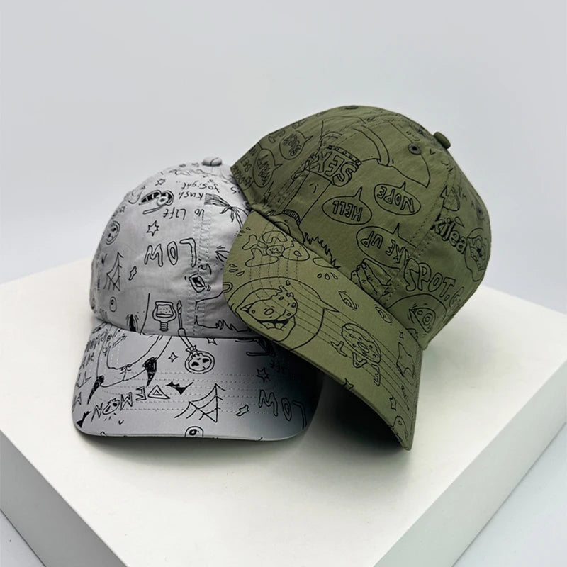 New Unisex Graffiti Comics Quick Drying Baseball Hats Personal Breathable Outdoor Sunshade Hip Hop Peaked Caps Versatile Fashion