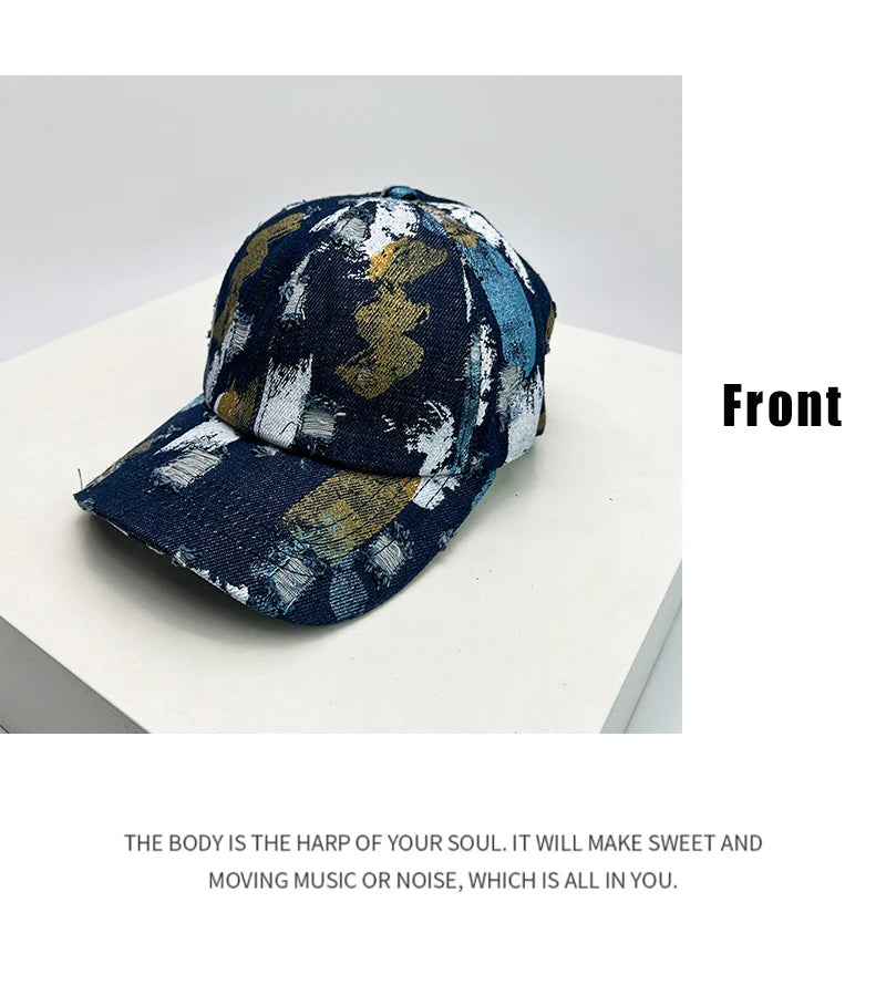 New Unisex Graffiti Color Block Baseball Hats Breathable Distress Sunshade Broken Style Peaked Caps Versatile Fashion Street ins