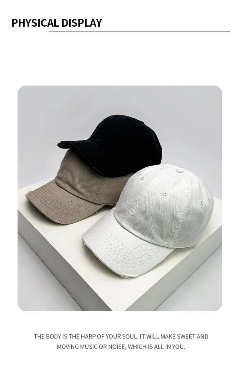 New Men Women Broken Hole Style Solid Snapback Caps Versatile Korean Sunshade Fashion Distress Baseball Hats Retro High-quality