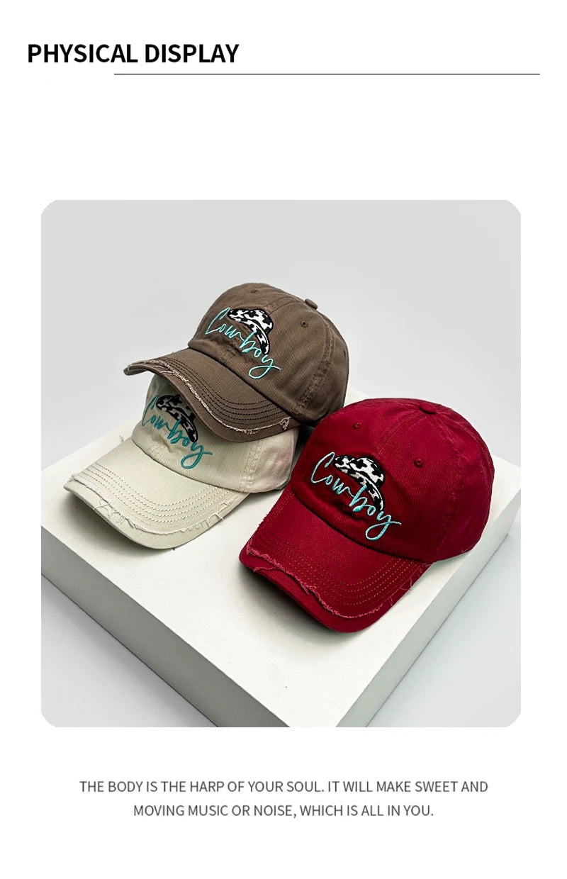 New Unisex American Cowboy Letter Embroidery Baseball Hats Breathable Casual Sunshade Peaked Caps Retro Versatile Fashion Niche