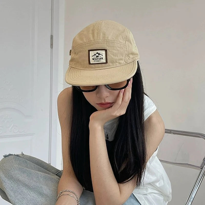 New Men Woman Japanese Flat Eaves Retro PATCH Mountain Letter Baseball Hats Breathable Sunshade Snapback Caps Versatile Personal