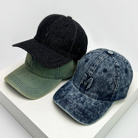 New Men Woman Distress Retro Embroidered M Letter Baseball Hats Street Sunshade Breathable Simple Snapback Cap Versatile Fashion