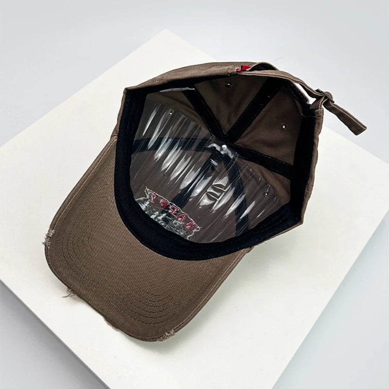 New Unisex Broken Style Letter Embroidery Baseball Hats Breathable Distress Sunshade Korean Peaked Caps Versatile Fashion Retro