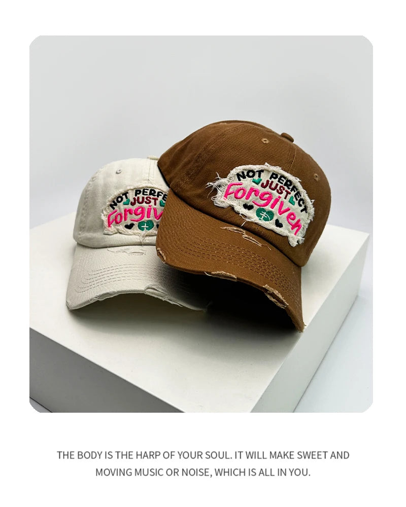 New Unisex Letter PATCH Embroidery Baseball Hats Breathable Distress Sunshade Broken Style Peaked Caps Versatile Fashion Outdoor