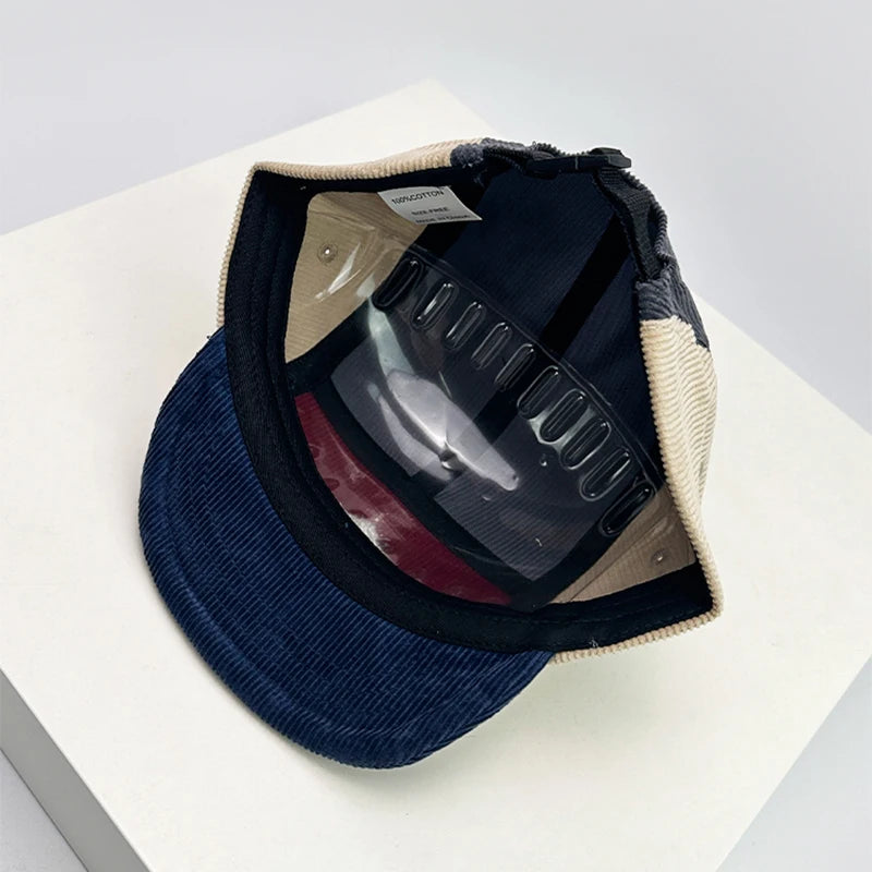 New Unisex Retro Embroidery Color Block Baseball Hats Corduroy Breathable Simple Sunshade Peaked Caps Versatile Fashion Street