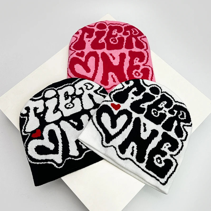 Autumn and Winter Street Letter Love Wool Knitted Hats Warm Hip Hop Skullies Comfortable Versatile Color Block Fashion Personal