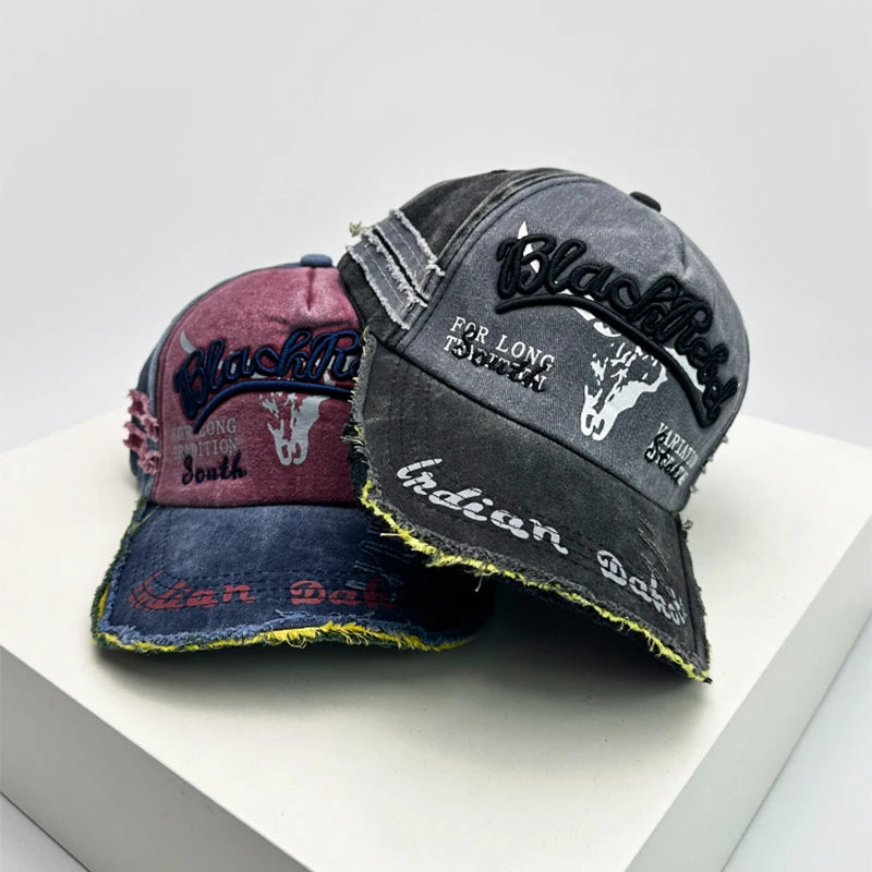 New Unisex Distress Letter embroidery Baseball Hats Breathable Broken Sunshade Personal Peaked Caps Versatile Fashion Retro ins