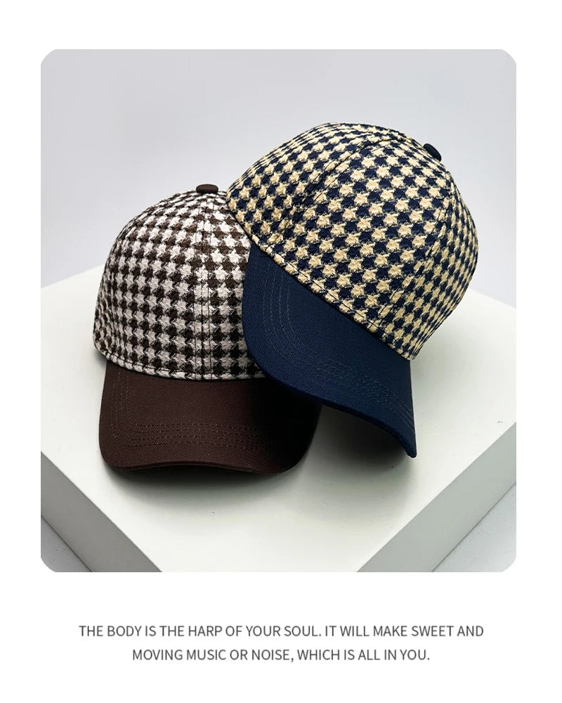 New Men Women Versatile Houndstooth Color Block Baseball Caps Cotton Fashion Casual Ventilate Sunscreen Check Street Retro ins