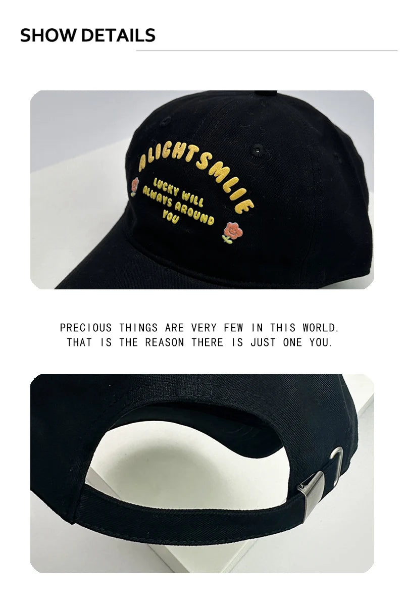 New Men Women Cute Patch Flower Letters Baseball Hats Versatile Breathable Sunshade Student Snapback Caps Fashion Little Fresh