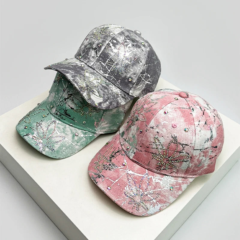 New Women Bandhnu Sparkling Diamond Flower Baseball Hats Breathable Outdoor Sunshade Peaked Caps Versatile Casual Fashion Sports