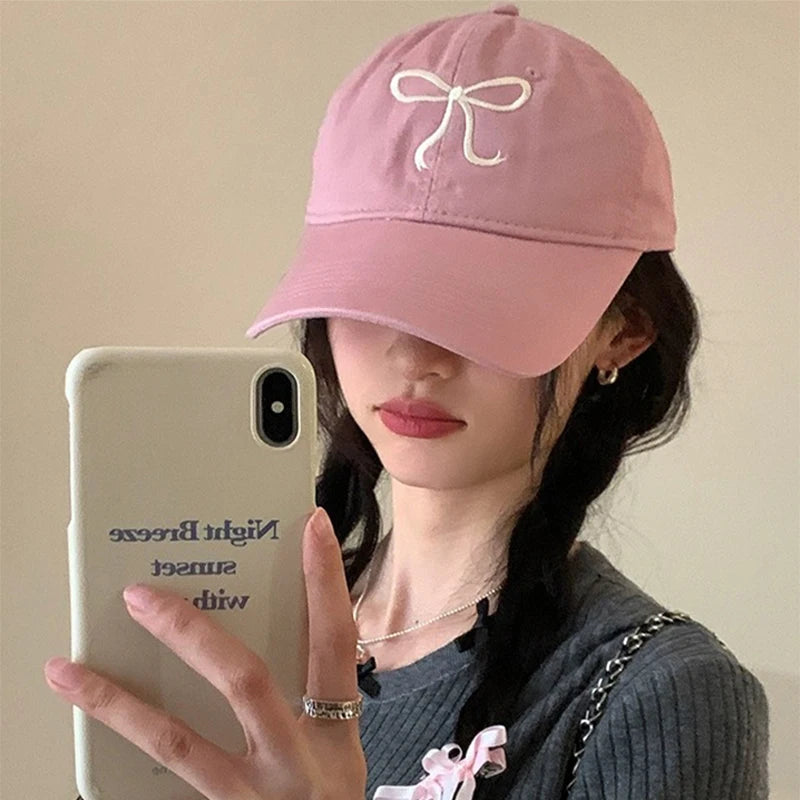 New Men Women Niche Korean Bow Embroidery Baseball Hats Sunshade ins Breathable Sweet Snapback Caps Versatile Fashion Retro