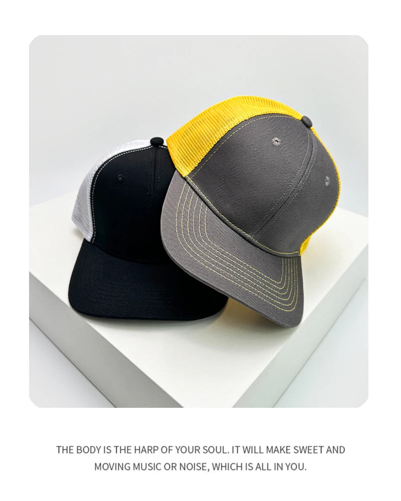 New Men Women Outdoor Color Block Baseball Hats Sunshade Retro Breathable Mesh Casual Truck Caps Versatile Fashion Simple Solid