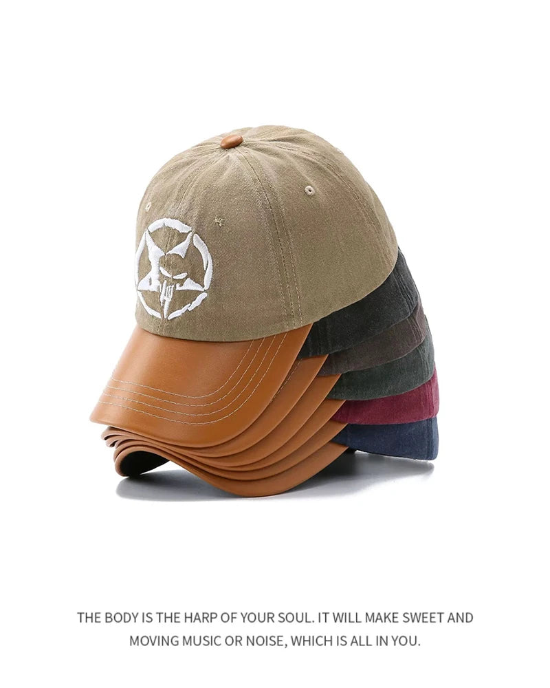 New Unisex Five-pointed Star Skull Embroidery Baseball Hats Retro Breathable Personal Sunshade Peaked Caps Versatile Fashion ins