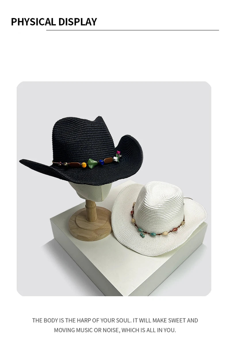 New Unisex Wide Eave Jazz Cowboy Hats Travel Sunshade British Style Versatile Casual Outdoor Straw Wove Cap Climb Foldable Beach