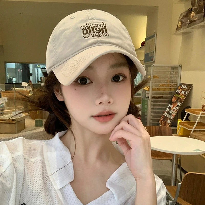 New Unisex Korean Embroidered Hello Letter Baseball Hats Casual Breathable Simple Sunshade Peaked Caps Versatile Fashion Outdoor