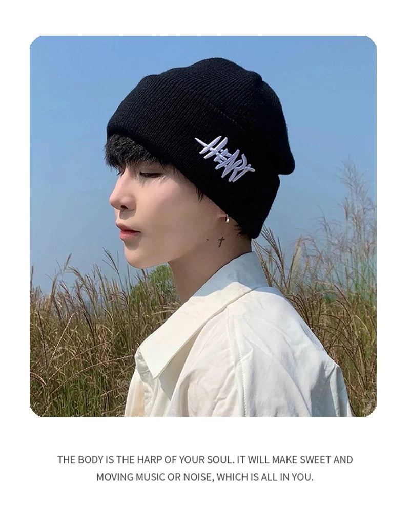 Autumn and Winter New Korean Letter Embroidery Wool Knitted HatsVersatile  Men Women Warm Fashion Soft Street Personal Classical