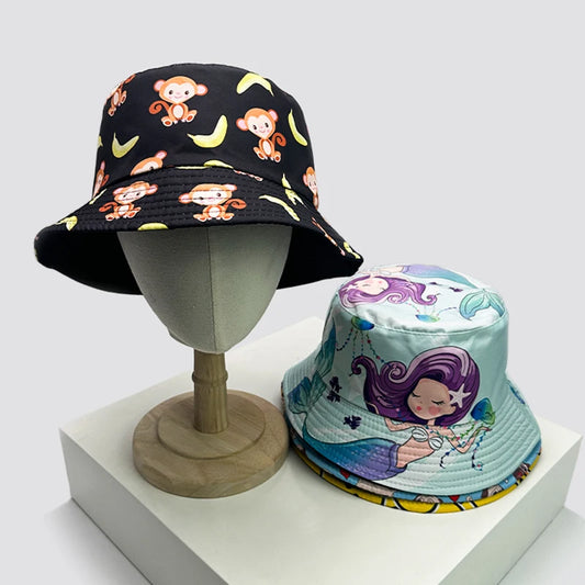 New Unisex Cute Cartoon Animal Print Bucket Hats Sunshade  Versatile Outdoor Fashion Double Sided Wearable Fisherman Caps Travel