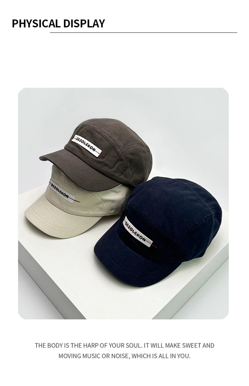 New Men Woman Japanese Workwear PATCH Letter Baseball Hats Short Eaves Breathable Sunshade Retro Snapback Caps Versatile Fashion