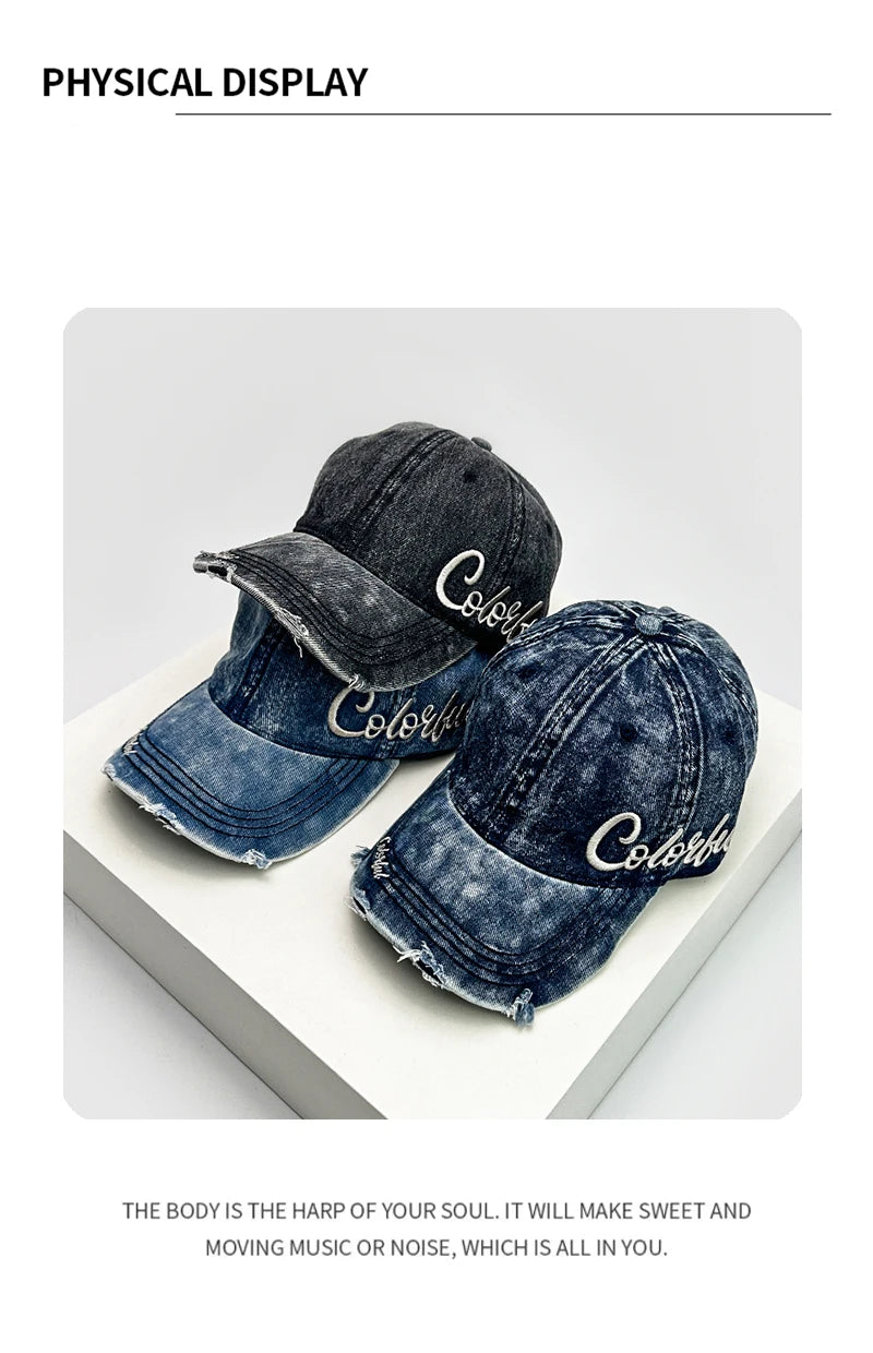 New Unisex Retro Letter embroidery Baseball Hats Personal Breathable Broken Style Sunshade Peaked Caps Versatile Fashion Korean