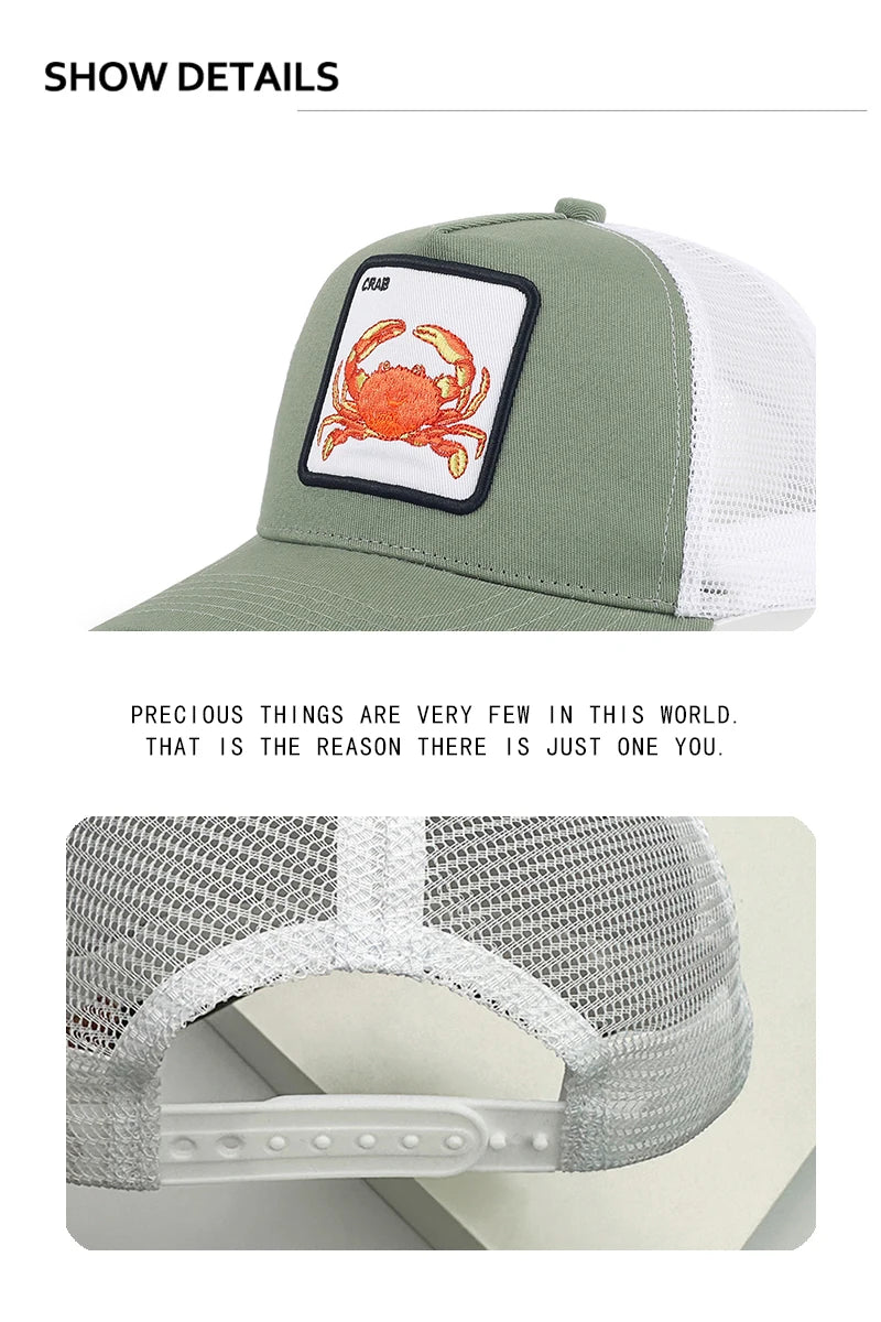 New Men Women Color Block Embroidery Cartoon Marine Animals Baseball Hats Personal Breathable Trucker Cap Mesh Hip Hop Versatile