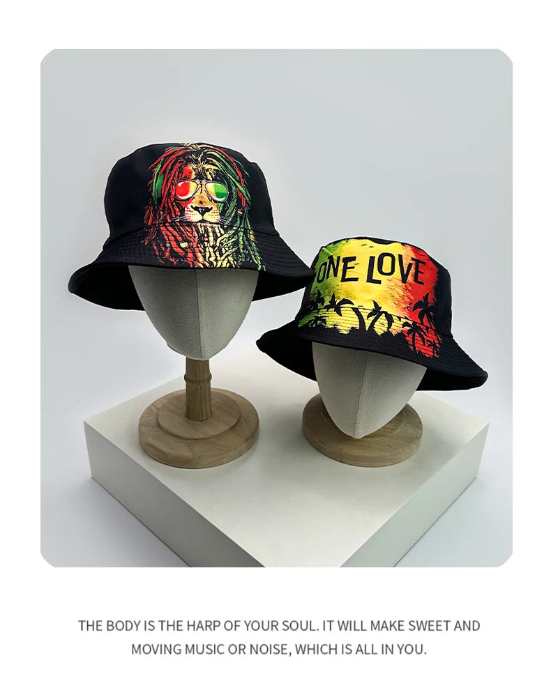 New Unisex Print Lion Graffiti Bucket Hats Sunshade Personal Versatile Double Sided Wearable Fisherman Caps Fashion Hip-Hop ins